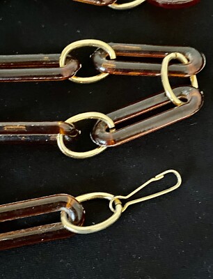 Vintage Gold & Amber Tortoise Plastic Links Chain Belt 31  display picture 2