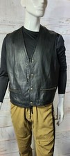 Men's Black Leather Vest By STRUCTURE Size L Zip Pockets Button-up 51