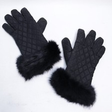 Preston  York Gloves Women S Black Quilted Fur Trim Cuffs Gloves Lined