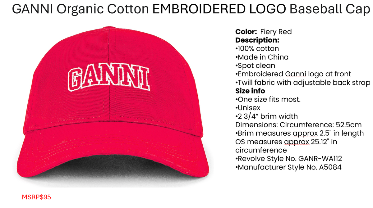 Ganni Baseball Cap With Logo Embroidery Hat | eBay UK