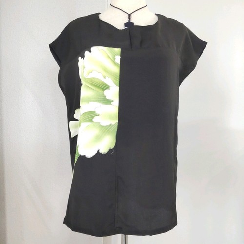 Camicetta seta kimono giapponese remake donna fatta a mano nera design originale ML - Foto 2 di 9