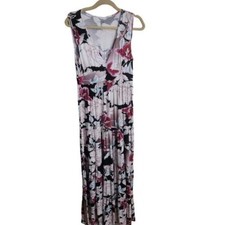 Garnet Hill Floral Tiered V Neck Sleeveless Jersey Knit Maxi Dress Size XS