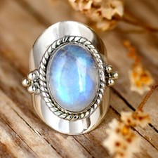 925 Sterling Silver Moonstone Band Ring Statement Solid Handmade Ring