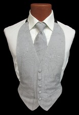 Men's Fumagalli Silver Tuxedo Vest with Long Tie Pocket Square Big Tall 5XL