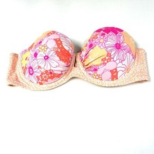 Victorias Secret 34C Bandeau Bikini Top Pushup Strapless Floral Pink 3PC 2750