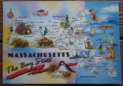 KARTE Postkarte - USA MASSACHUSETTS, The Bay State, Chickadee State Bird