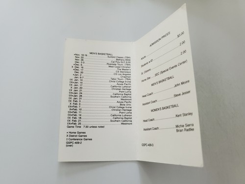 JS15 Fresno Pacific College 1988/89 Men's & Women's Basketball Pocket Schedule - Picture 2 of 3
