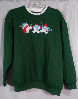 Bobbie Brooks  Top Womens Extra Large Green Christmas Snowman Embroidered