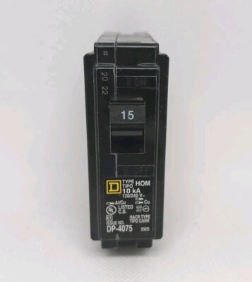 Square D DP-4075 Type HOM Circuit Breaker 15-Amp 10kA 1-Pole As Is