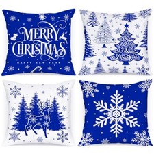16x16 Christmas Pillow Covers Set of 4, Christmas 16" x 16" Pack of 4 Blue