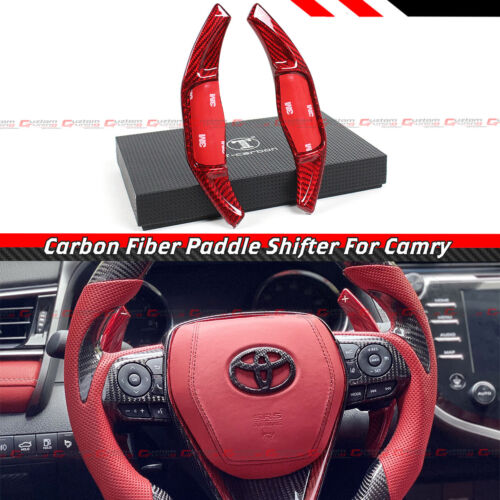 For 18-24 Toyota Camry Red Carbon Fiber Steering Wheel Paddle Shifter Extension - Picture 1 of 6