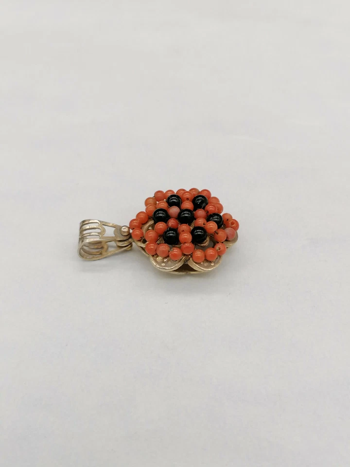 ciondolo donna stile antico corallo rosso naturale onice argento 925 pendaglio - Immagine 3 di 4