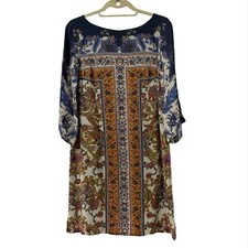 Anthropologie Maeve Barcelona Silk Dress Boho Hippie Shift Size 0 Bell Sleeve