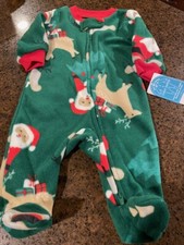 Carter's Baby Boys Fleece Santa  Reindeer Print Sleeper Green/Red/White Newborn