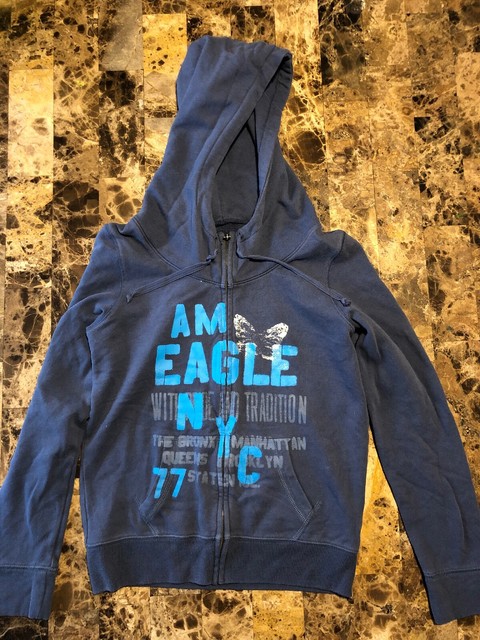 American Eagle Womens Full Zip Hoodie Size Medium Blue | eBay