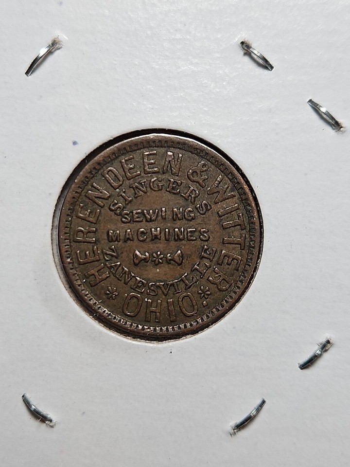 1863 Zanesville Ohio Civil Token Herendeen & Witter Singer Sewing