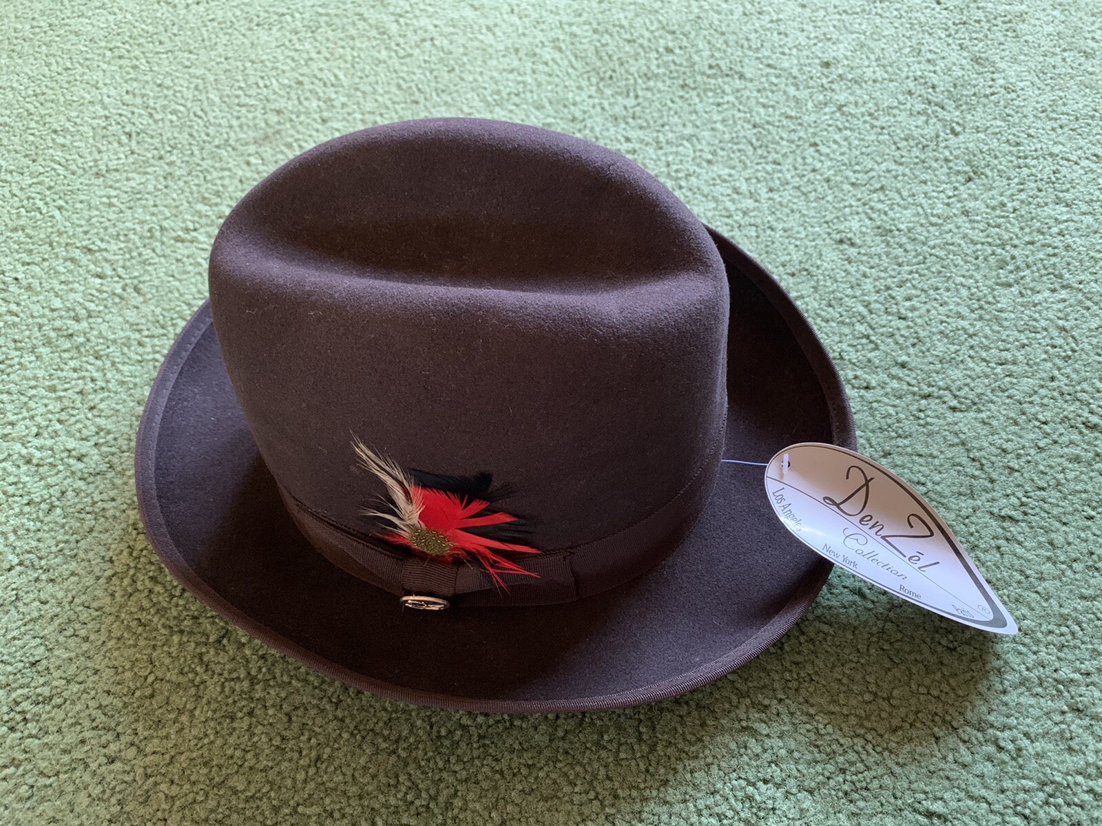 Men’s Den Zel Collection Godfather 100% Wool Black Feather Fedora Hat New