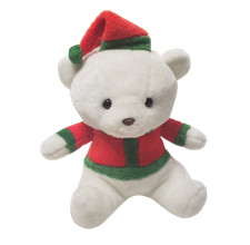 14" VINTAGE HOUSTON FOODS WHITE CHRISTMAS TEDDY BEAR STUFFED ANIMAL PLUSH TOY