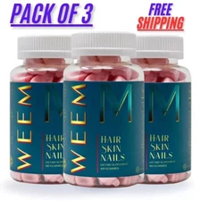 WEEM Hair Skin and Nails Gummies. Healthy Hair growth biotin Vitamins - 3 Pack
