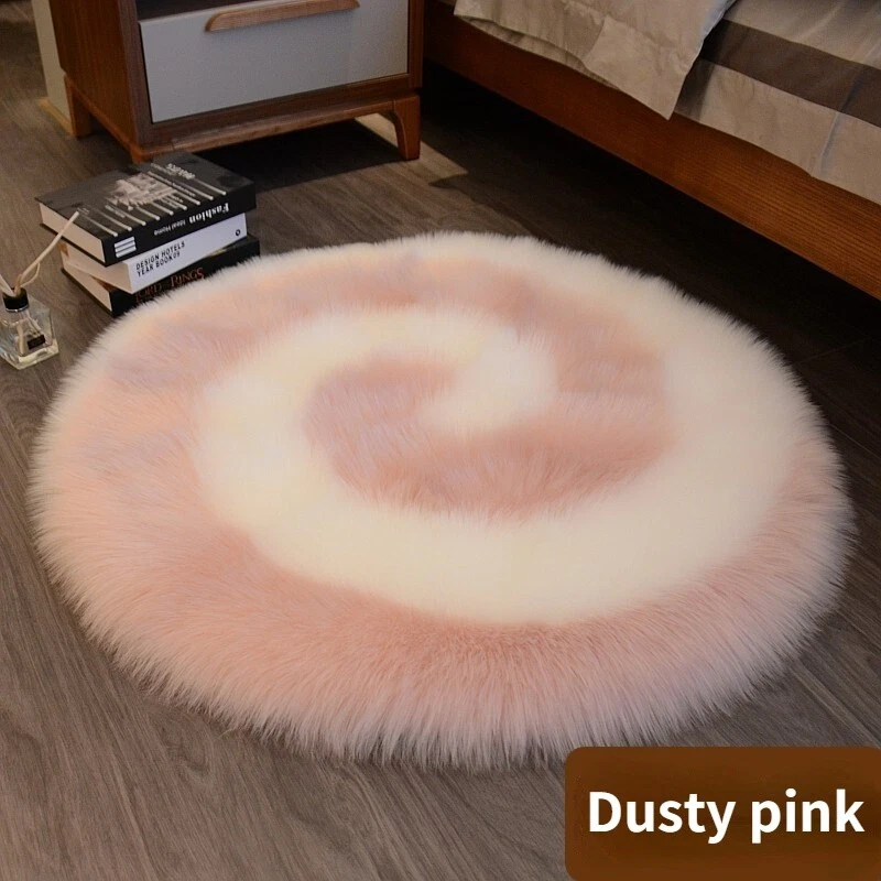 Lollipop Pattern Round Faux Fur Cushion Pad Mat Fluffy Chair Sofa Room Adorn - Image 3 of 4