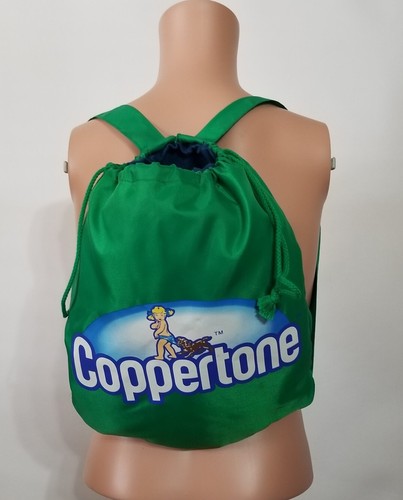 Coppertone Girl Dog Green Beach Travel Backpack Attached Blue Towel Drawstring - Picture 8 of 24