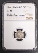 1864 New Brunswick Canada Silver 5c NGC XF 45