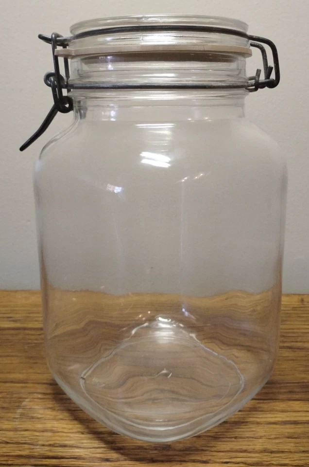 Ermetico fv #2 Cuadrado 1/2 Galón (2L) Tarro de Vidrio, Tapa y Sello de Goma Italia De Colección Foto 4 de 4