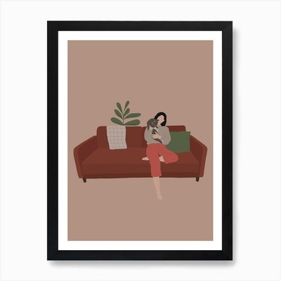Couch Katze Kunstdruck gerahmt Wandbild Poster Leinwanddruck Bild