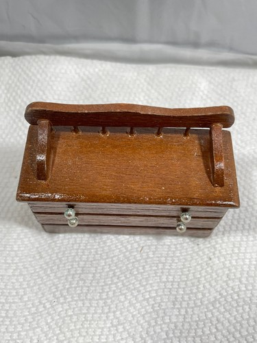 Dollhouse Mini Wooden Bench with Drawers 1:12 Scale Rustic Cottage Charm Vintage - Picture 2 of 8