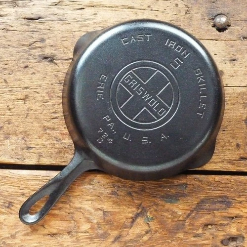 Vintage GRISWOLD Cast Iron SKILLET Frying Pan # 5 LARGE BLOCK LOGO - Ironspoon