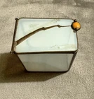 Vintage Tiffany Style Stained Glass Trinket Box Frosted Glass Hinged Lid