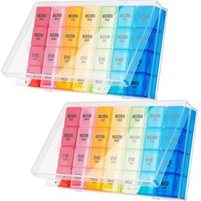 2 Pack XL Large Weekly Pill Organizer 7 Day 4 Times Daily Medicine Box 28 Compar