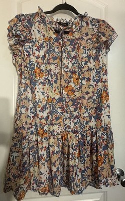 NWT Dokotoo Floral Mini Dress Womens Medium Blue Ruffle Sleeve Boho Cottagecore
