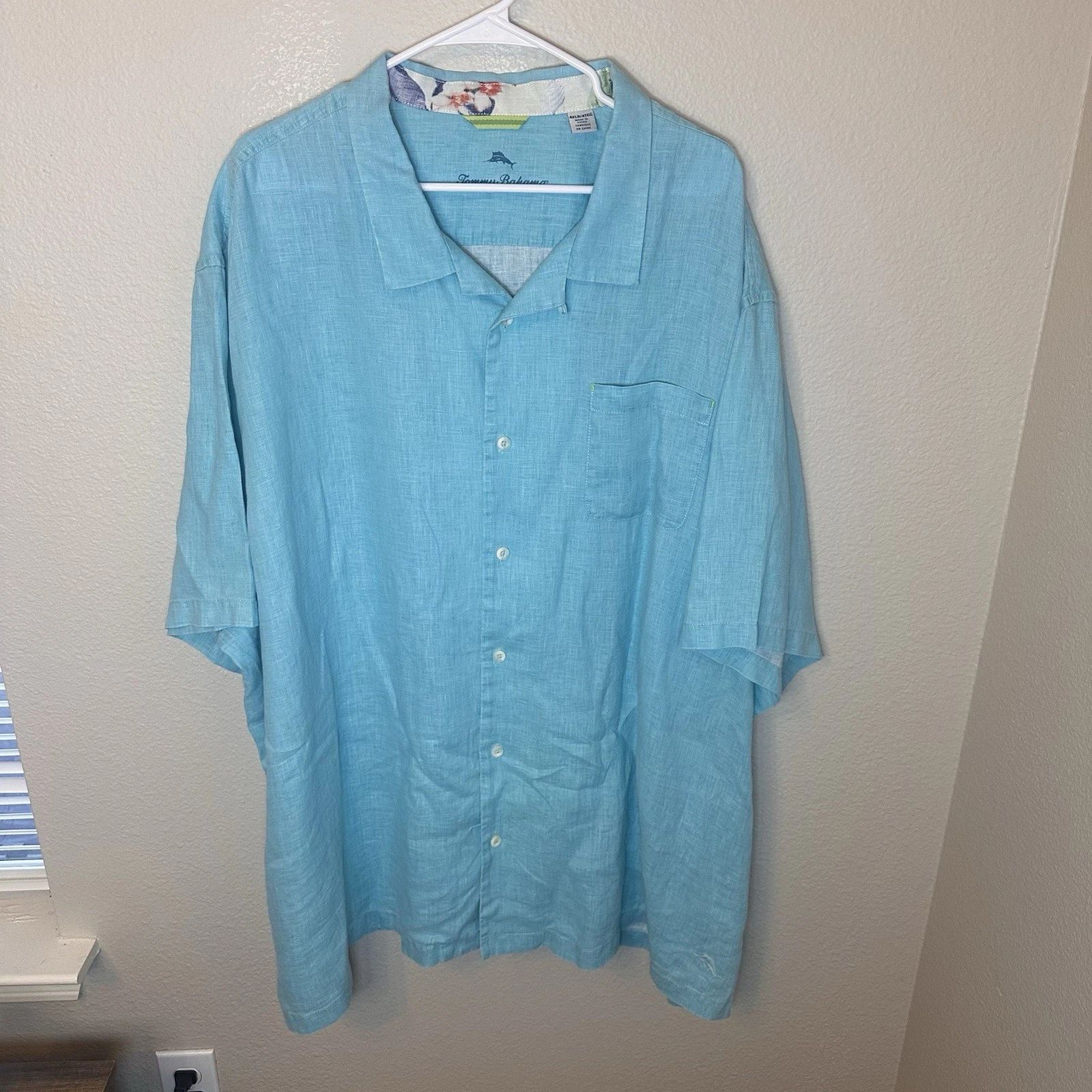 Tommy Bahama Mens 4XB Paradise Breezer Short Sleeve Linen Button-Up Blue Shirt