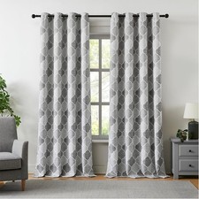 Full Blackout Curtains 84 Inches Long 2 Panels Gray Moroccan Lattice Patterned