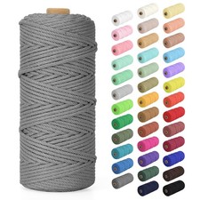Macrame Cord 2mm x 220 Yards Natural Cotton Rope 2Strand Twisted Dark Gray