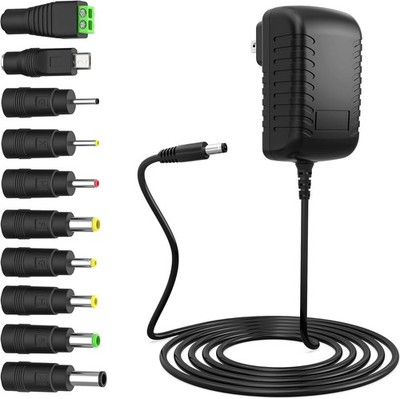 15V 1A 4ft Adapter,AC to DC 1000mA 15W 5.5mm*2.1mm Charger,Center+ with 10 tip