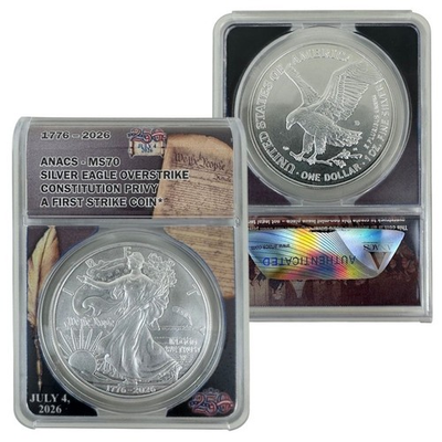 #ad 1776 2026 Silver Eagle Overstrike Constitution Privy – MS70 1 Oz Silver Coin $318.00
