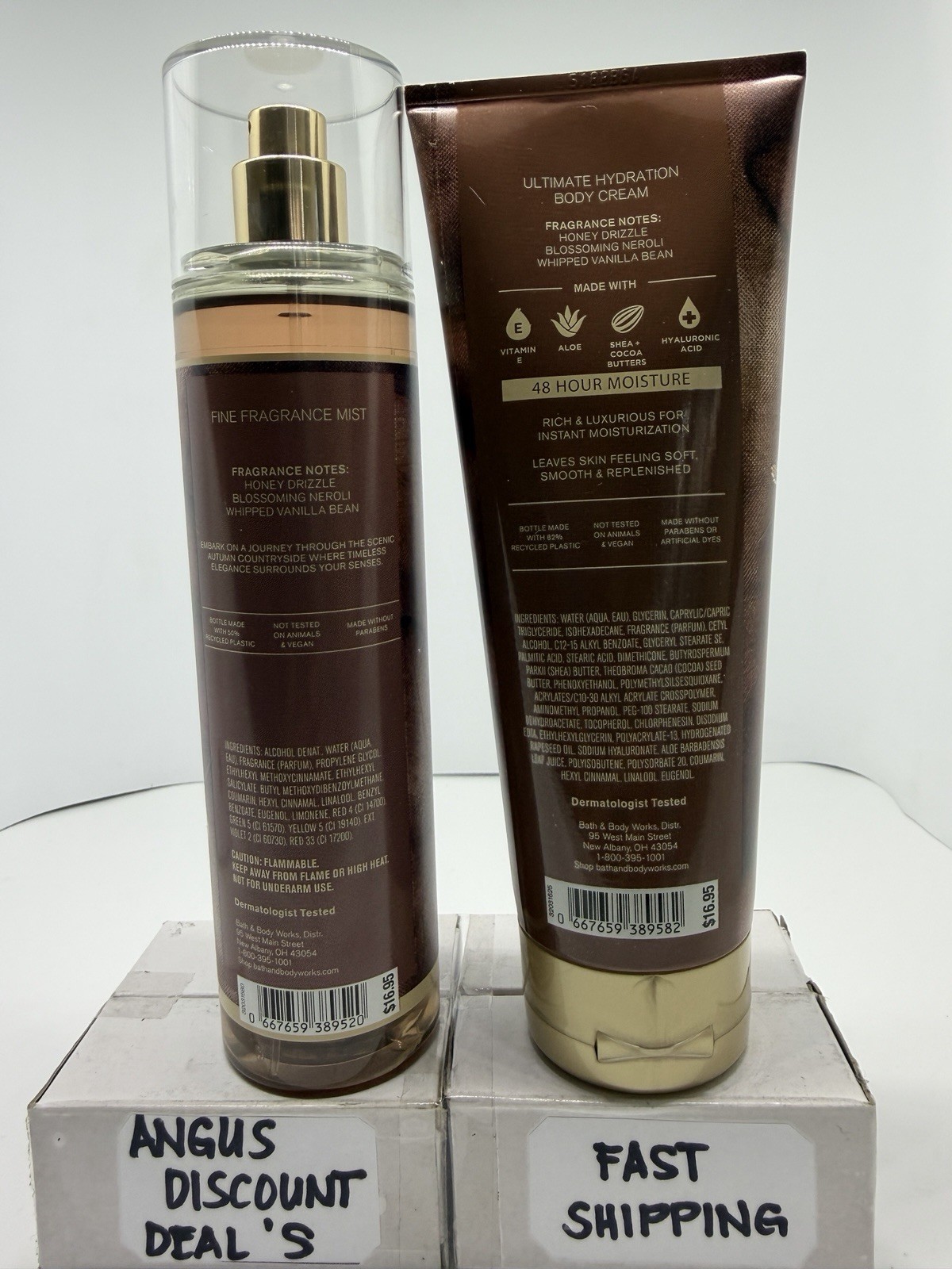 Bath & Body Works &ldquo;WHIPPED HONEY & VANILLA" Body Mist & Cream 8oz, 2PCS, NEW!