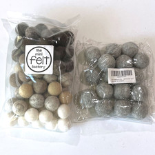 60 pcs Natural Felt Balls 25mm Black White Neutral Colors  16 pcs Gray 30mm NEW
