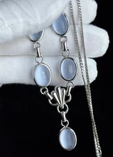 AMCO Sterling Silver Antique Art Deco Apalite Serpentine Chain Necklace 14 inch