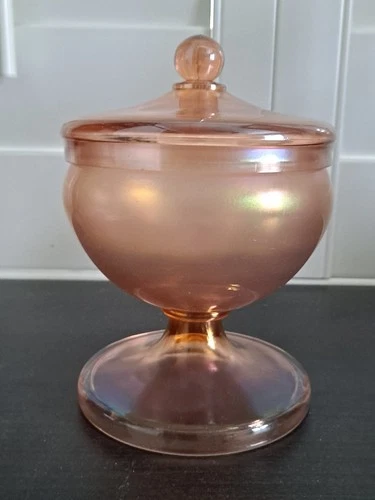 RARE Early Fenton #10 Candy Jar Velva Rose Stretch Pink Depression Glass 1920s