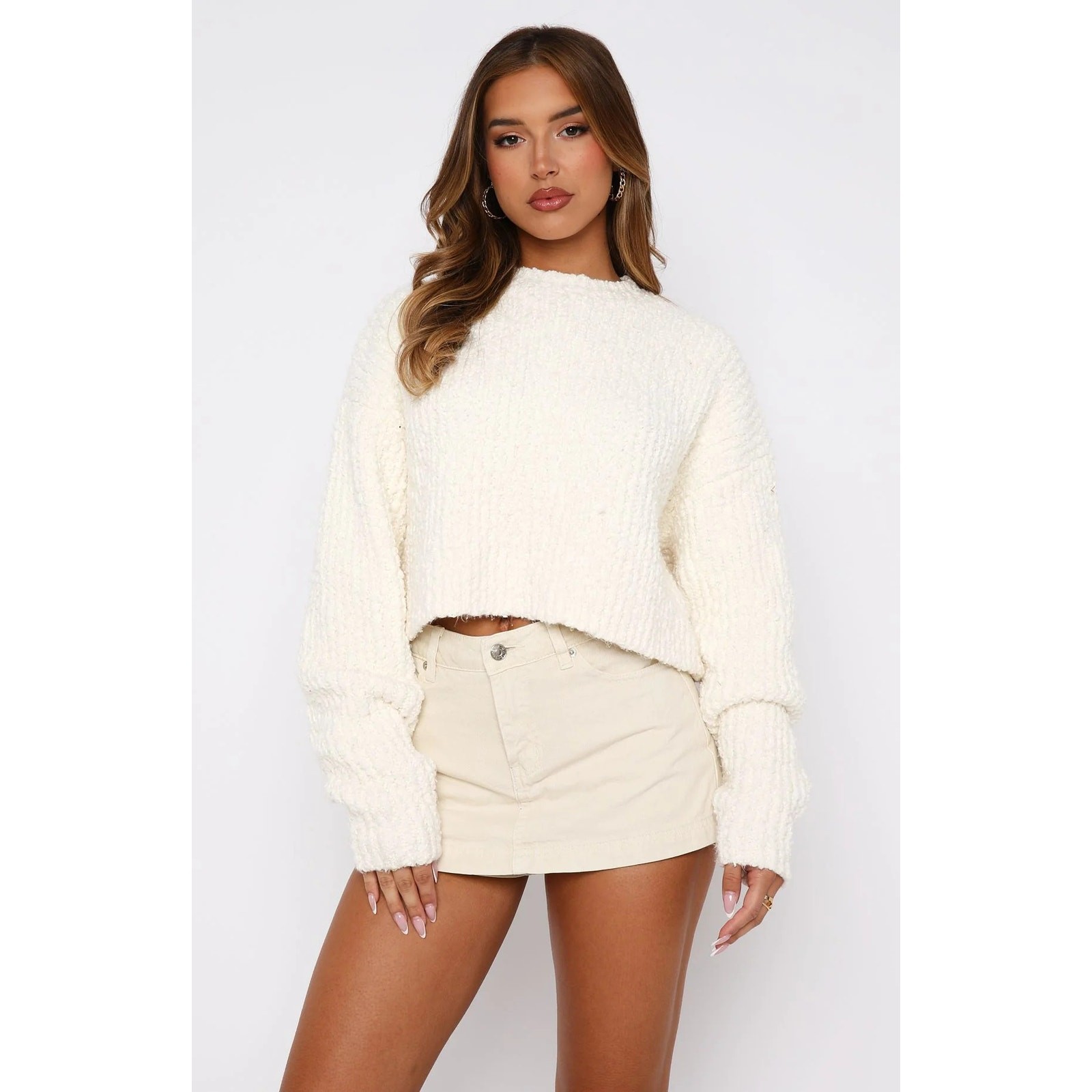 White Fox Leave Home Without Me Sweater, Cream, NWT, NEW Sz S/M