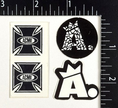 ACME 3x Small B&W 90er 00er Original Vintage NOS Skateboard Skate Sticker Decals