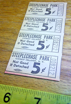 original Vintage lot steeplechase park 5c tickets Coney Island New York