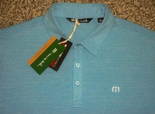 NWT Men's TRAVIS MATHEW ECO Collection Polo L HEATHER BLUE Striped w/TM  Vodka