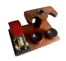 Vintage Handmade Wooden Smoking Pipe Rack Stand with 1912 Rolls-Royce Model Car