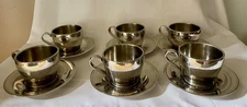 6 Meber 18/10 Stainless Double Wall Coffee/Espresso Cups & Saucers Italy