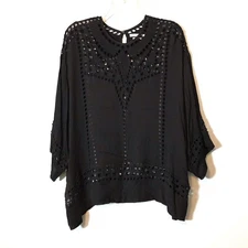 Isabel Marant Black Semi Sheer Eyelet Embroidered Cutout Boxy Oversized Top 36