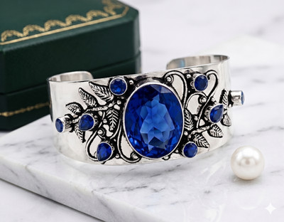 925 Sterling Silver Blue Tanzanite Gemstone Handmade Jewelry Cuff Bracelet